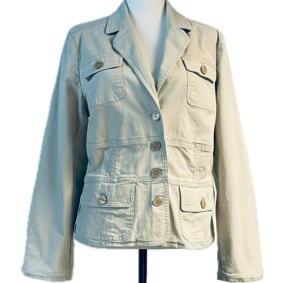 J. Jill Khaki Fitted Button Front Unlined Cotton/Spandex Jacket Beige Women M - Picture 2 of 9